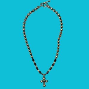 925 Silver Beaded Red Glass Beads Cross Necklace Pendant 925‎